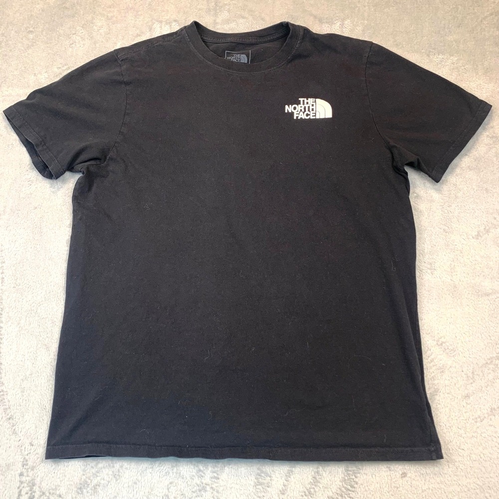 The North Face Men Shirt L Black Graphic Print Rainbow‎ Mountains Logo Short
